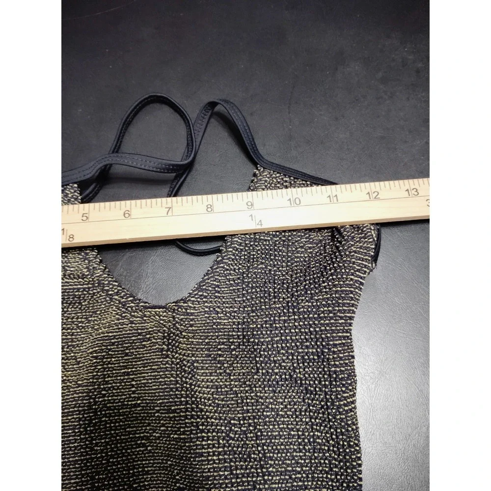 Good American Women's 00/0 Black‎ Gold Metallic Ribbed One‑Piece Swimsuit NWT